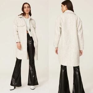 Blank NYC Grand Entrance Cream Tweed Button Front Sequin Shirt Jacket Small